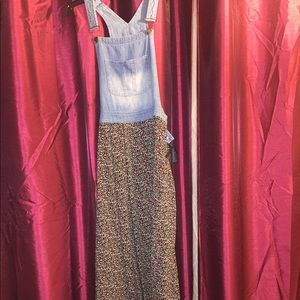 Maxi floral overall denim bib dress 90s style